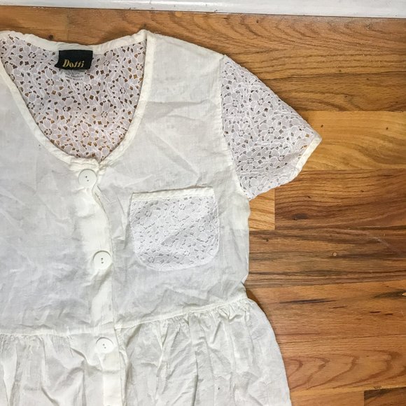 DOTTI White Lace Button Up Mini Dress Cotton Crepe ?? - Picture 2 of 5